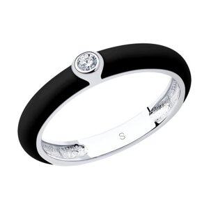 Чёрное кольцо SOKOLOV из серебра с эмалью с фианитом
