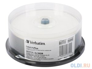 Диски BluRay Verbatim BD-R 50Gb 6x Cake Box Double Layer Printable 25шт 43750