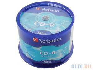Диски CD-R 80min 700Mb Verbatim 52x 50 шт Cake Box 4335143711