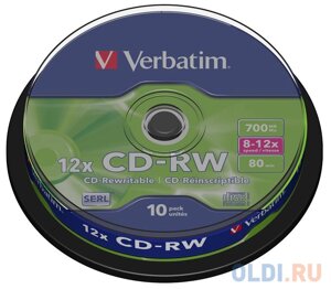 Диски CD-RW 80min 700Mb Verbatim 12x 10 шт Cake Box 43480