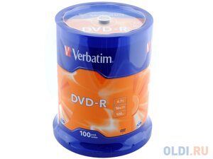 Диски DVD-R 4.7Gb Verbatim 16х 100 шт Cake Box 43549