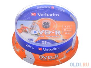 Диски DVD-R 4.7Gb Verbatim 16х 25 шт Cake Box Printable 43538