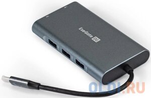 Док-станция exegate DUB-31C/MAX (кабель-адаптер USB type-C 3xusb3.0 + card reader + PD 100W + HDMI 4K@30hz + VGA + audio + lan RJ45 10/100/1000