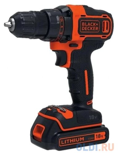 Дрель-шуруповерт BLACK decker BDCDD186K1b-QW 18в 0-360/0-1400 об/мин, 2 li-ion акк. 1.5ач, кейс