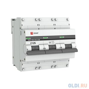 EKF Автоматический выключатель 3P 125А (C) 10kA ВА 47-100 PROxima mcb47100-3-125C-pro