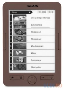 Электронная книга Digma E60C 6 E-ink HD Pearl 1024x758 600MHz/4Gb/microSDHC коричневый