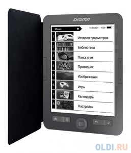 Электронная книга Digma M1 6 E-ink HD 758x1024 600MHz 128Mb/4Gb/SD/microSDHC темно-серый (в компл. обложка)