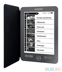 Электронная книга Digma M2 6 E-ink HD 758x1024 600MHz 128Mb/4Gb/SD/microSDHC/подсветка дисплея темно-серый (в компл. обложка)