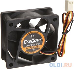 Exegate EX283370RUS Вентилятор ExeGate ExtraSilent ES06025S3P, 60x60x25 мм, подшипник скольжения, 3pin, 2500RPM, 22dBA