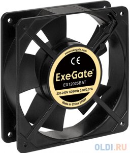 Exegate EX289014RUS Вентилятор 220В ExeGate EX12025BAT (120x120x25 мм, 2-Ball (двойной шарикоподшипник), клеммы, 2200RPM, 33dBA)