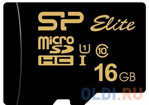 Флеш карта microSD 16GB Silicon Power Elite Gold microSDHC Class 10 UHS-I U1 85Mb/s (SD адаптер)