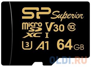 Флеш карта microSD 64GB Silicon Power Superior Golden A1 microSDXC Class 10 UHS-I U3 A1 100/80 Mb/s (SD адаптер)