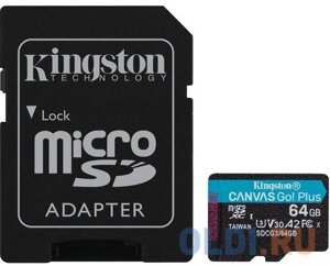 Флеш карта microSDXC 64Gb Kingston, microSDXC, UHS-II Class U3 V30 A2, чтение: 170Мб/с, запись: 70Мб/с, с адаптером SDCG3/64GB