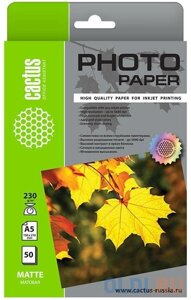 Фотобумага Cactus CS-MA523050 A5/230г/м2/50л. белый матовое для струйной печати