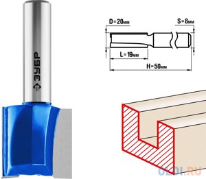 Фреза пазовая прямая, D= 20мм, рабочая длина-19мм, хв. 8 мм, ЗУБР Профессионал