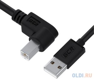GCR Кабель 0.5m USB 2.0, AM/BM угловой левый, черный, 28/28 AWG