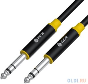 GCR Кабель 15.0m аудио STEREO jack 6,35mm/jack 6,35mm черный, AL case черный, желтая окантовка, M/M, GCR-53429