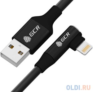 GCR Кабель PREMIUM 0.7m для iPhone, iPad, Air, AM/Lightning угловой, MFI, черный, AL case черный, 28/24 AWG, GCR-53436