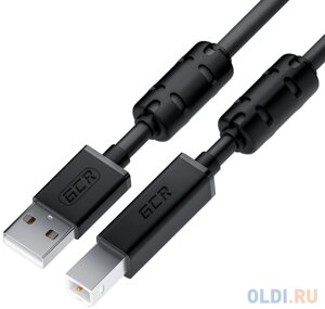 GCR Кабель PROF 0.75m USB 2.0, AM/BM, черный, ферритовые кольца, 28/24 AWG, экран, армированный, морозостойкий, GCR-52416