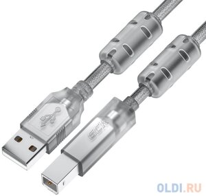 GCR Кабель PROF 0.75m USB 2.0, AM/BM, прозрачный, ферритовые кольца, 28/24 AWG, экран, армированный, морозостойкий, GCR-52421