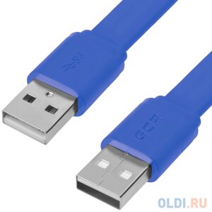 GCR Кабель PROF 1.0m USB 2.0 AM/AM, плоский, синий, 28/24 AWG, экран, заземление, морозостойкий, GCR-55570