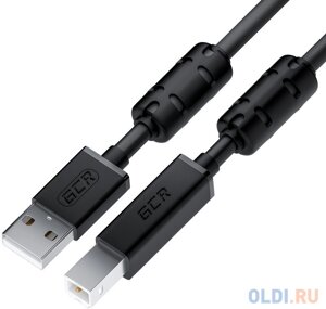 GCR Кабель PROF 1.5m USB 2.0, AM/BM, черный, ферритовые кольца, 28/24 AWG, экран, армированный, морозостойкий, GCR-52078