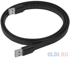 GCR кабель PROF 2.0m USB 2.0 AM/AM плоский, черный, GOLD, 28/24 AWG, экран, морозостойкий, GCR-UM7m-bсg-2.0m