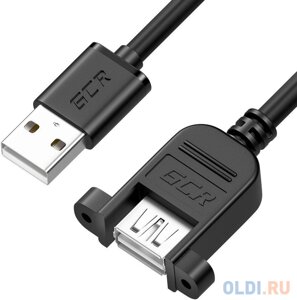 GCR Удлинитель 1.0m USB 2.0, AM/AF крепление под винт, черный, 30/30 AWG, GCR-52446