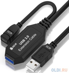 GCR Удлинитель активный 5.0m USB 3.0, AM/AF, черный, с усилителем сигнала, доп. питание micro, GCR-51927