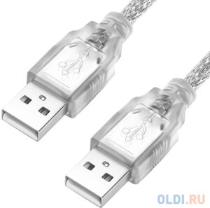 Greenconnect Кабель 1.0m USB 2.0, AM/AM, прозрачный, 28/28 AWG, экран, армированный, морозостойкий, GCR-UM3M-BB2S-1.0m