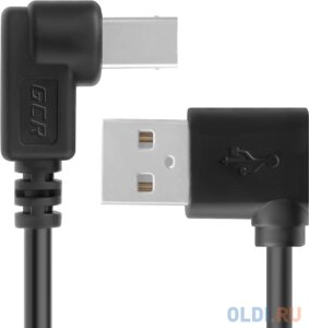 Greenconnect Кабель 1.0m USB 2.0, AM угловой/BM угловой, черный, 28/28 AWG, экран, армированный, морозостойкий, GCR-AUPC5AM-BB2S-1.0m