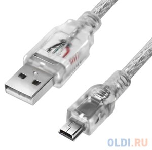 Greenconnect Кабель PROF 5.0m USB 2.0, AM/mini 5P, прозрачный, ферритовые кольца, 28/24 AWG, экран, армированный, морозостойкий, GCR-UM1M5P-BD2S-5.0m