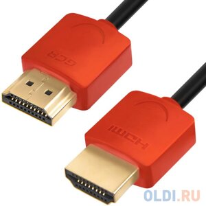 Greenconnect кабель SLIM 1.0m HDMI 2.0, красные коннекторы slim, OD3.8mm, HDR 4:2:2, ultra HD, 4K 60 fps 60hz, 3D, AUDIO, 18.0 гбит/с, 32/32 AWG, GCR-