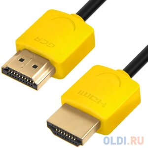 Greenconnect кабель SLIM 1.0m HDMI 2.0, желтые коннекторы slim, OD3.8mm, HDR 4:2:2, ultra HD, 4K 60 fps 60hz, 3D, AUDIO, 18.0 гбит/с, 32/32 AWG, GCR-5