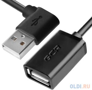 Greenconnect Удлинитель 1.0m USB 2.0, AM угловой/AF, черный, 28/28 AWG, морозостойкий, GCR-AUEC6M-1.0m