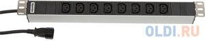 Hyperline SHT19-8IEC-2.5IEC Блок розеток для 19 шкафов, горизонтальный, 8 IEC 320, 10 A, шнур 2.5м