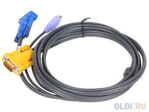 Кабель ATEN KVM cable 2L-5202P кабель для KVM: 2*PS/2(m)+DB15(m) (PC) -на- SPHD15(m) (KVM), 1.8м