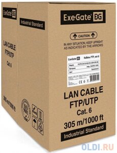 Кабель exegate FUTP4-C6-CU-S23-IN-LSZH-OR-305 FTP 4 пары кат. 6 медь, 23AWG, экран, бухта 305м, оранжевый, LSZH