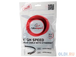 Кабель HDMI Gembird/Cablexpert, 3м, v1.4, 19M/19M, плоский кабель, черный, позол. разъемы CC-HDMI4F-10