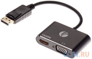 Кабель-переходник displayport (M) HDMI (F)+VGA (F)4K@30hz VCOM allum shellcg640M-0.15