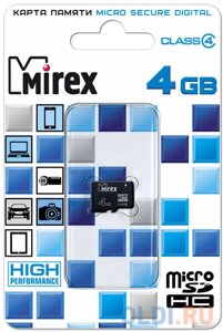 Карта памяти micro SDHC 4GB class 4 mirex 13612-mcrosd04