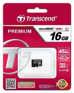 Карта памяти microsdhc 16GB transcend UHS-I U1 (TS16gusdcu1)