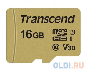 Карта памяти microsdhc 16GB transcend UHS-I U3 microsd with adapter, MLC (TS16GUSD500S)