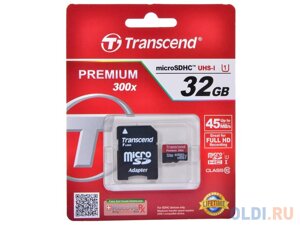 Карта памяти microsdhc 32GB transcend UHS-I U1 + SD adapter (TS32GUSDU1)