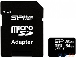 Карта памяти microsdxc 64GB silicon power elite UHS-I U1 + SD adapter (SP064gbstxbu1V10-SP)