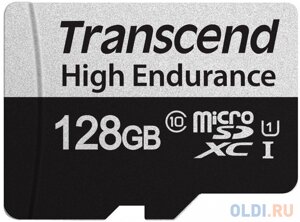 Карта памяти microSDXC Transcend 350V (высокой надёжности), 128 Гб, UHS-I Class 10 U1, с адаптером