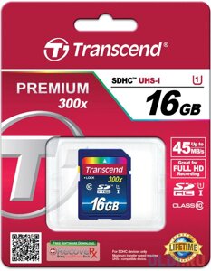 Карта памяти SDHC 16Gb Transcend Class10 UHS-I 400x Premium (TS16GSDU1)