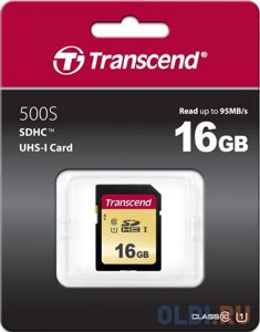 Карта памяти SDHC 16GB transcend class10 UHS-I U1sdc500S (MLC) (TS16GSDC500S)