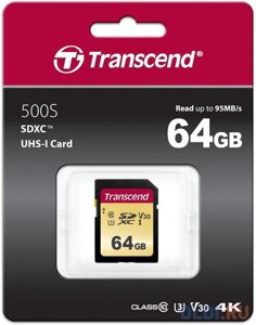 Карта памяти securedigital 64gb transcend TS64GSDC500S {SDXC class 10, UHS-I U3, MLC}