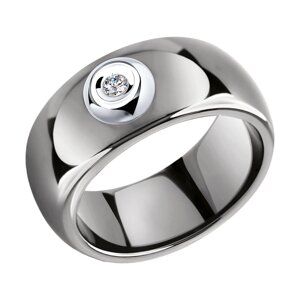 Керамическое кольцо с белым золотом и бриллиантом SOKOLOV